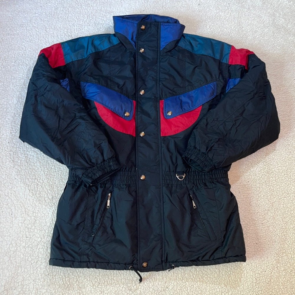 Vintage 90s Rare Saint John’s Bay Snap/Zip Cut & Sew Color-block Ski Coat